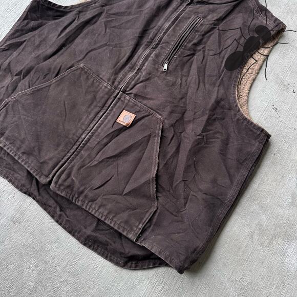 Vintage Y2K Carhartt brown Sherpa work wear vest - Picture 3 of 7